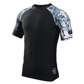 HUGE SPORTS Men's Short-Sleeved Splice Skins Rash Guard Shirt Swimming Shirt Rash Vest for Swimming Surfing, Wolf