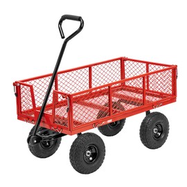 VIVOHOME Heavy Duty 880 Lbs Capacity Mesh Steel Garden Cart Folding Utility Wagon with Removable Sides and 4.10/3.50-4 inch Wheels (Red)