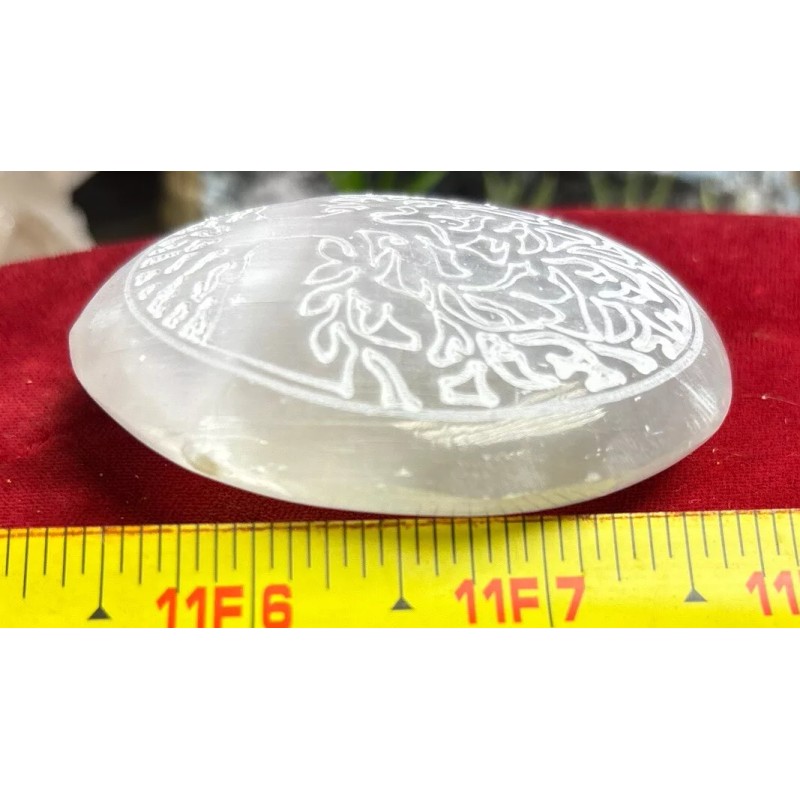 selenite palm stone With Tree Of Life