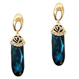 Navachi 18k Gold Plated Crystal Oval Blue Zircon Dangle Az2570e Stud Earrings for Women