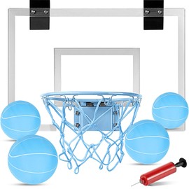 ropoda Mini aro de baloncesto – brilla en la oscuridad, sobre la puerta de baloncesto en interiores, tablas de baloncesto para adolescentes y adultos, mini aro para niños con 4 bolas y bomba (azul)