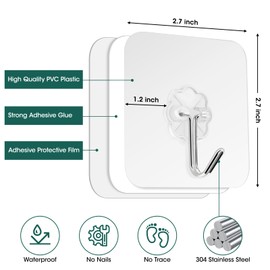 Muuruu Adhesive Wall Hooks for Hanging Heavy Duty 22lb(Max) Hooks for Walls No Damage, Towel Sticky Clear Hooks, Waterproof, Home, Bathroom, Kitchen, Office, and Outdoor, Set of 12