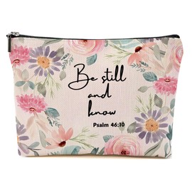 Bible Verse Makeup Bag for Women, Watercolor Floral Portable Travel Organizer Toiletry Cosmetic Bag with Zipper, Large Capacity Makeup Bags Skincare Pouches for Travel Accessories, Christian Gifts