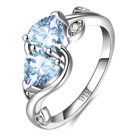 ETERMBOL Leaf Aquamarine Ring for Women March Birthstone Ring for Women Statement Ring for Women 925 Sterling Silver Promise Ring Anniversary Size 9