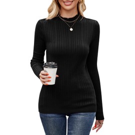 KILIG Jumpers for Women UK Ladies Long Sleeve Mock Turtleneck Knitted Sweater Fall Winter Warm Stretch Pullover Tops (Black,X-Large)