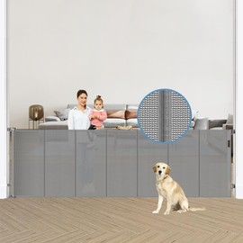 Reinforced 120 Inch Extra Wide Retractable Baby Gates with Reinforced Rods, Retractable Dog Gate Prevent Bottom Crawling Through, Mesh Pet Gate for Large Openings, Gray