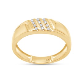 AFFY Mens Wedding Band Ring 0.10 CT Round Natural Diamond Channel Set Ring in 14k Yellow Gold Over Sterling Silver Size - 7