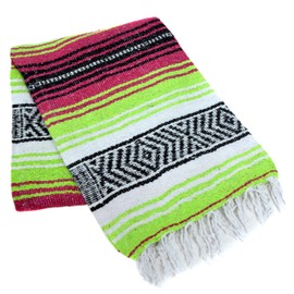 La Montana Mexican Blankets and Throws, 10 Pk, 74"x50" - Made in Mexico, Lightweight Yoga Blanket for Schools, Studios, Outdoors, Camping, Picnic, Decor-Machine Washable, Hot Pink/Apple Green/White