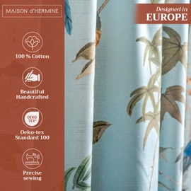Maison d' Hermine Curtains for Living Room 100% Cotton 96 inch Length One Panel Light Filtering Curtains for Bedroom Windows with Rod and Loop Pockets Drapes (Hokuzai Blue, 50" W x 96" L)