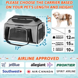 Petskd Top-Expandable Pet Carrier 17x12x8.5 Inches JetBlue Allegiant Spirit Airline Approved, Soft-Sided Carrier for Small Cats and Dogs with Locking Safety Zippers and Anti-Scratch Mesh(Grey)