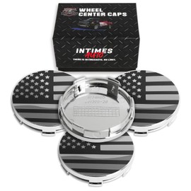 InTimesAuto 65MM 2.6 Inch Wheel Center Caps for Ford FL341A096 Rim Wheel Center Hub Caps, Pack of 4 Chrome with American Flag