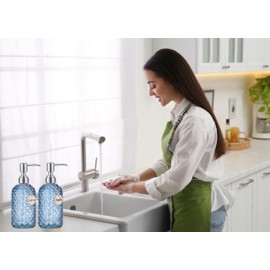 HBlife 2 Pack 16 Oz Soap Dispenser with 304 Rustproof Stainless Steel Pump, Diamond Design Kitchen Bathroom Soap Dispenser,Refillable Liquid Glass Soap Dispenser for Hand Soap, Soap, Lotion(Blue Grey)