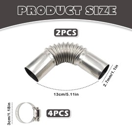 2 PCS Stainless Steel Heater Exhaust Pipes Elbow Connectors ，25mm Diesel Heater Angle with 4 Hose Clamps