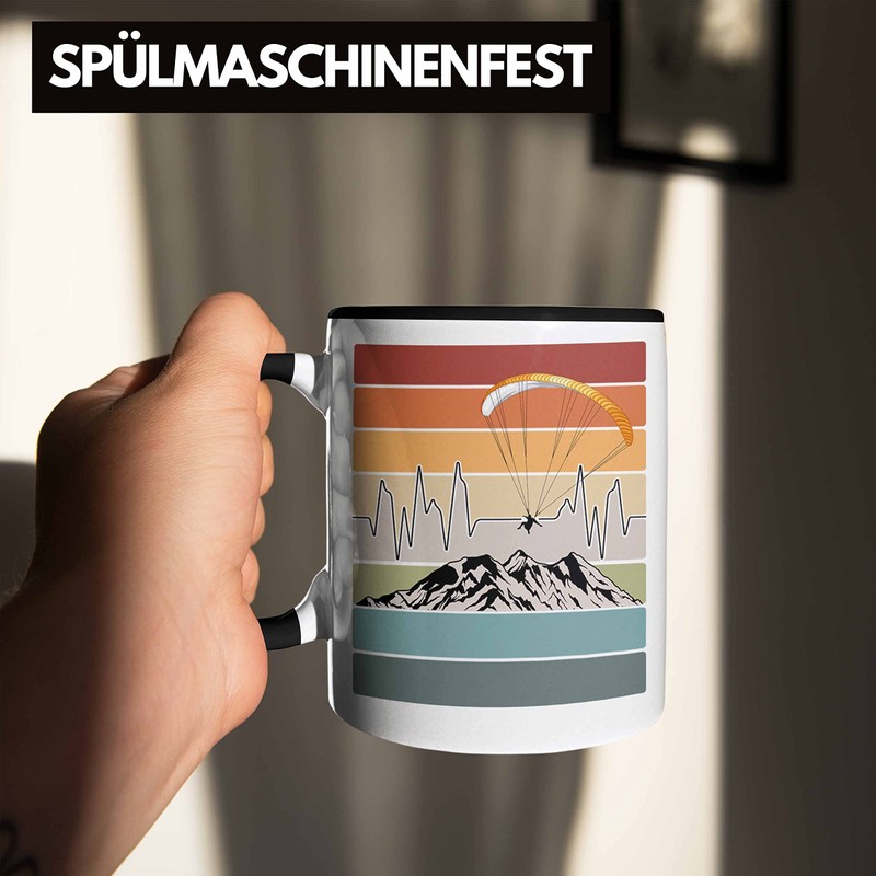 Trendation - Paraglider Cup Gift Paraglider Gift Idea Heartbeat (Black)