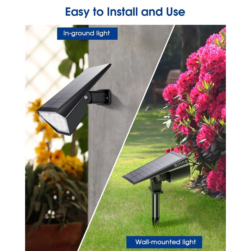Biling Solar Spot Lights Outdoor, 2-in-1 Solar Landscape Lights 12