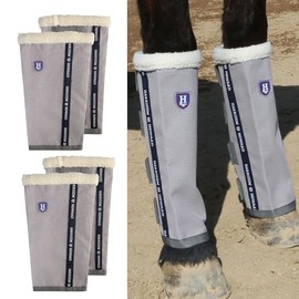 Harrison Howard Loose-Fitting Horse Fly Boots UV-Protective, Breathable, Tear-Resistant Fine Mesh Leggins Stay-on Comfortable Fly Boots with Ultra-Soft Wool Trim (Set of 4) Original Grey Pony (Small)