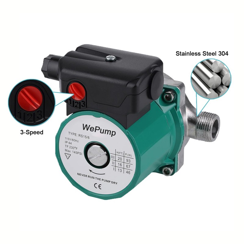 WEPUMP NPT 3/4'' Domestic Hot Water Circulation Pump 93W Recirculating