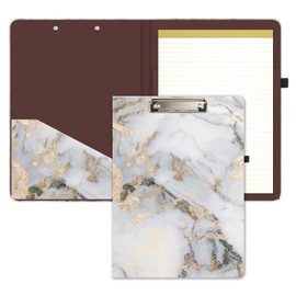 Hongri Clipboard Folio with Refillable Lined Notepad and Interior Storage Pocket for Students, Classroom, Office, Women, Man, Cute Custom Pattern, Size 12.8 x 9.2 in, Gray Gold