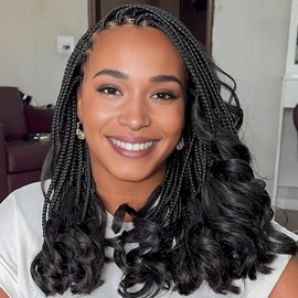 14 Inch French Curl Crochet Braids 9 Packs Natural Black Goddess Box Braids Crochet Hair Pre Looped Synthetic Bohemian Crochet Box Braids Curly Ends for Women