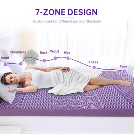 MUXHOMO 2 Inch 7-Zone Twin Mattress Topper, Egg Crate Foam Mattress Topper Twin Size for Back Pain, Lavender Cooling Gel Infused Bed Pad, CertiPUR-US and Oeko-TEX Certification (38"×75")