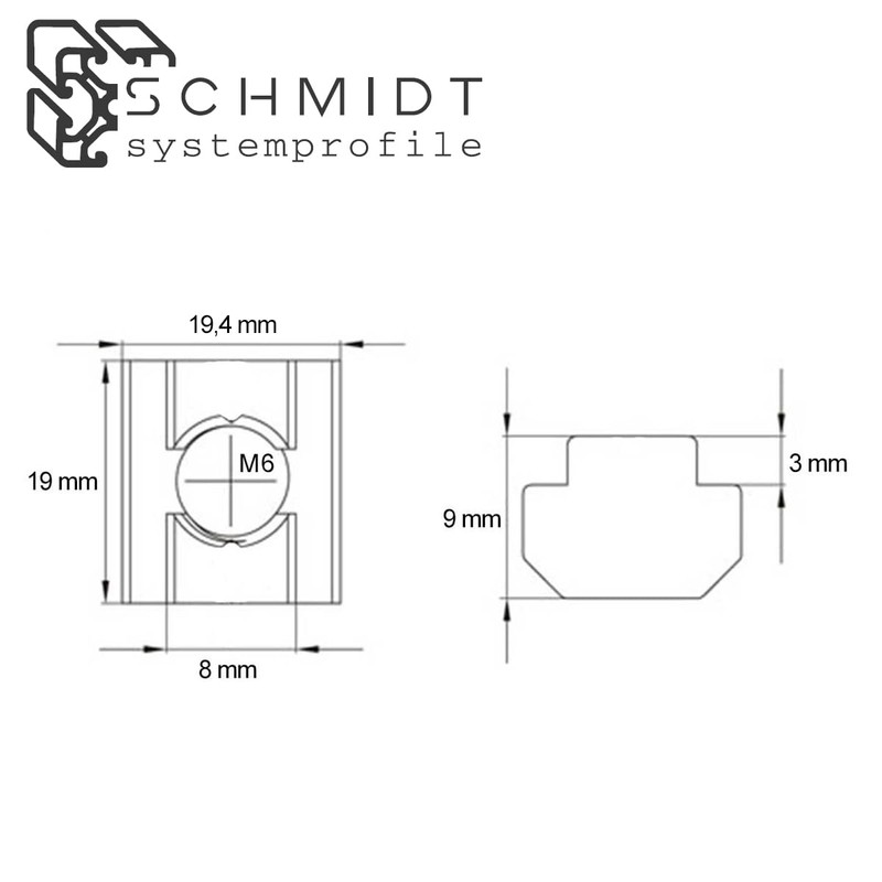SCHMIDT systemprofile 50 x T-Slot Nuts M6 Slot 8 Galvanised