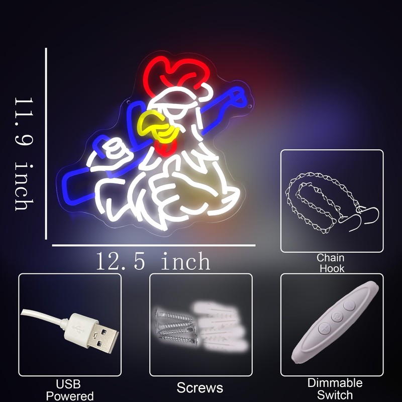 Chicken Shooting Neon Sign for Game Room, Rifle Led Sign