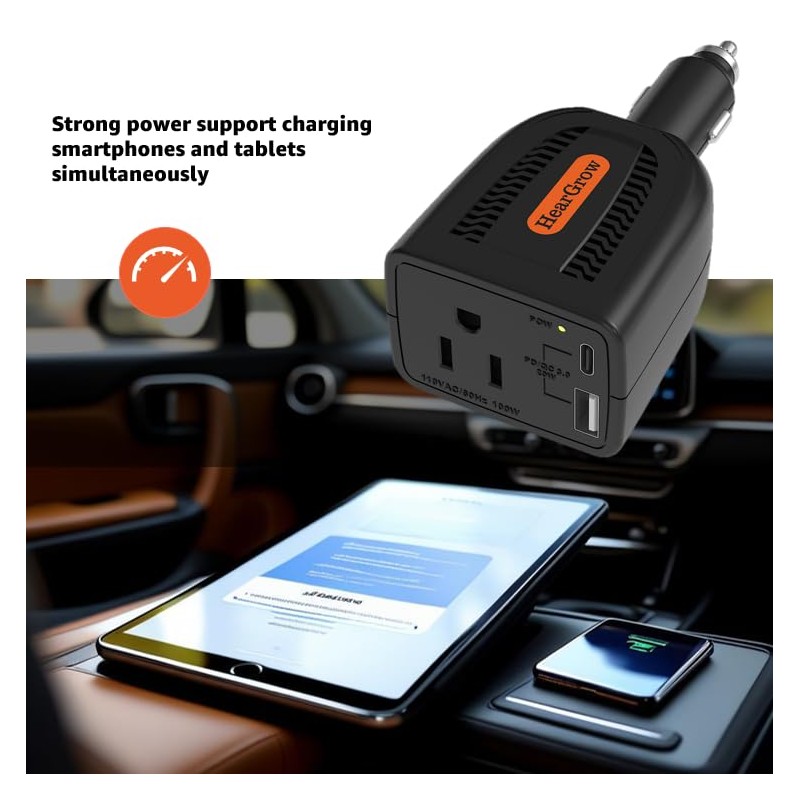 100w Car Power Inverter，ac pd 3.0， Fast Charging (Black)