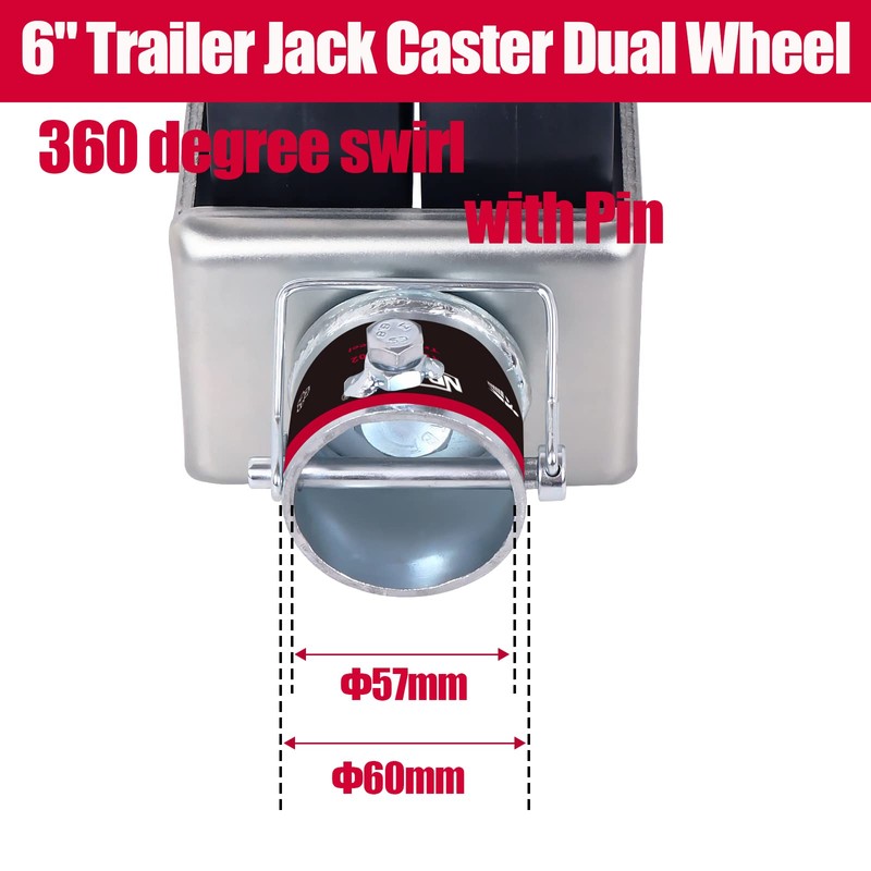 NBJINGYI 6" 2000lbs Dual Trailer Swirl Jack Caster Wheel With