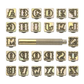 Yoption 27Pcs Capital Letter Leather Stamps Kit 1/2” / 13mm, Alphabet Leather Craft Stamping Tools Set