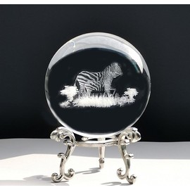 3D Engraving Crystal Decorative Ball, 2.3 in/60mm Novelty Glass Zebra Ornament, Glass Sphere Decor with Stand