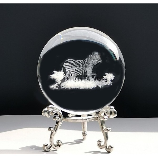 3D Engraving Crystal Decorative Ball, 2.3 in/60mm Novelty Glass Zebra