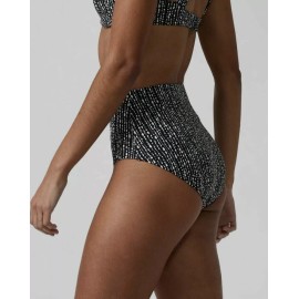 Athleta L High Waist Bikini Bottom Large Rice Pearls Black NWT #657731