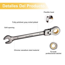 MoJoTools 10mm Flex-Head Ratcheting Combination Wrench, 72-Tooth, Chrome Vanadium Steel, Professional Automotive & Mechanic Tools, High-Torque, Ergonomic Hand Tools, SAE, 12-Point Box-End