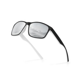 Reglaaly Polarized Sunglasses for Men, Lightweight Mens Sunglasses Polarized UV400 Protection, Black Square Sun Glasses Driving Fishing, Black+White/White