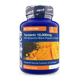 Zipvit Turmeric Tablets 10,000mg Providing 95% Active Curcumin with Bioperine Black Pepper & Vitamin C, 60 Vegan Tablets, 1 a Day, 2 Month Supply
