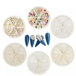 네일아트 원형 반원형 금장 진주 스톤 세트 6종 [no.432 진주스톤세트] Nail Art Round Half-Round Gold-Plated Pearl Stone Set 6 Types [no.432 Pearl Stone Set]