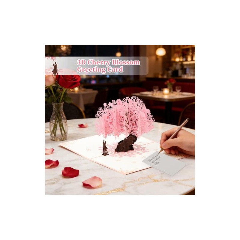 Pop Up Anniversary Card, 3D Cherry Blossom Love Tree Hearts