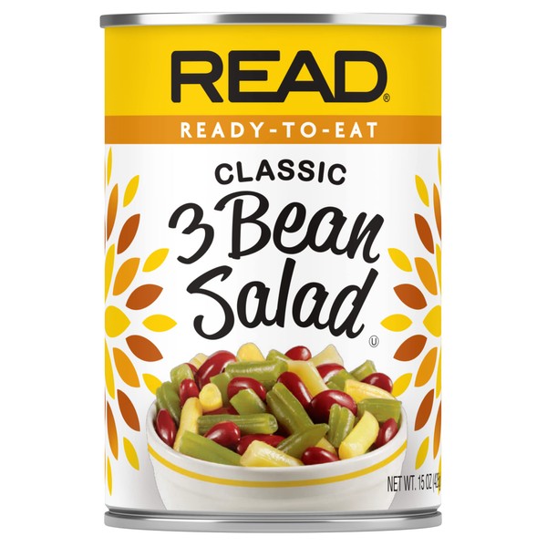 READ 3 Bean Salad | Classic Three Bean Salad | Tangy Sweet & Delicious | Cut Green Beans | Cut Wax Beans | Kidney Beans | Sugar, Vinegar, Onion, Bell Peppers & Seasoning | 15 oz. Can (Pack of 12)