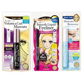 Heroine Make by KissMe Volume & Curl Mascara + Smooth Liquid Eyeliner + Eye Makeup Remover | Waterproof Mascara & Eyeliner Set | Volumizing Black Masc