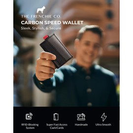 The Frenchie Co. RFID Blocking Wallet for Men & Women - Anti-Theft Carbon Fiber Wallet with Magnetic Closure - Quick Access, Holds 12 Cards, 15 Bills, Any Currency - Rouge Noir, Carbon Speed Wallet