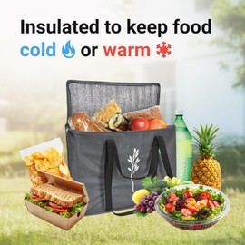 Green Bulldog 2Pack Insulated Grocery Bags – Foldable Reusable Cooler Bags with Handles for Everyday Use, Groceries, Food Delivery, and Shopping – 16”x9”x13”, Gray