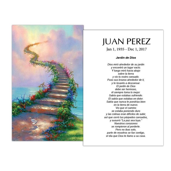 Funeral Memorial Prayer Cards (50 Cards) FPC1009EN Stairs to heaven (Custom Printed - Select Desired Prayer)