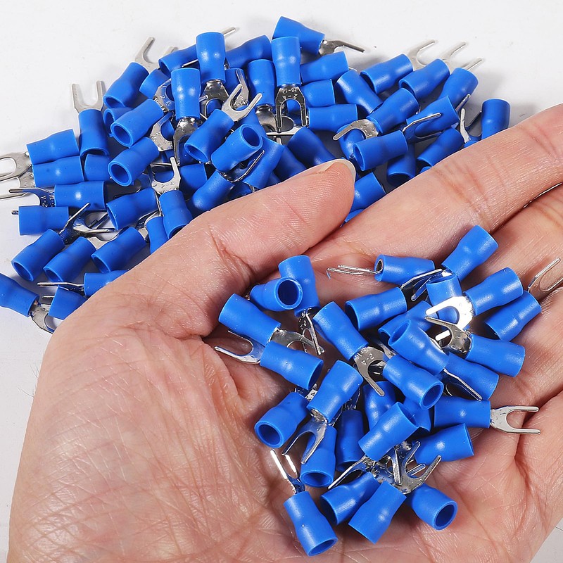 100Pcs 16-14AWG Insulated Terminals Ring Electrical Wire Crimp Connectors (Blue)
