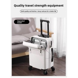 ASCG Hardside Carry On Luggage Airline Approved with Cup Holder,Lightweight PC Hard Shell Suitcases with Front Pocket, Spinner Wheels, TSA Lock (Silver, 26inch)