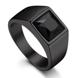 Bandmax Stone Ring Women's Men's Stainless Steel Ring with Stone Black/Blue Band Ring Cubic Zirconia Ring Men's Jewellery Accessories Sizes 54 mm to 72 mm Available, Stainless Steel, Onyx