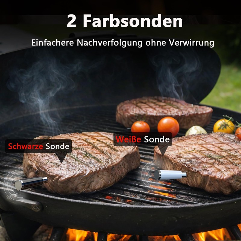BFOUR Wireless Meat Thermometer with 2 Wireless, Grill Thermometer Bluetooth,
