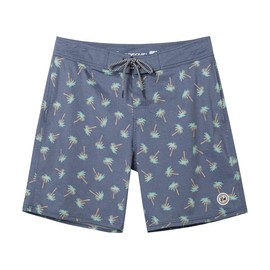 SURF CUZ Men's Vintage Cruzer Stretch Boardshorts Chino Shorts Swim Shorts Without Mesh Liner Swim Trunks,Palm Tree -Denim Blue,36