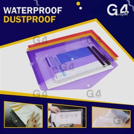 5 Assorted Color A4 Popper Wallets - Clear Plastic Paper Wallets for Document Storage and Office Organization Supplies - Lightweight Transparent Folders with Snap Closure