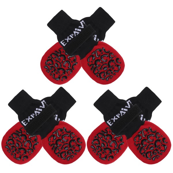 EXPAWLORER Dog Socks Non-Slip - Paw Protection for Dogs with Adjustable Straps, Better Traction Control for Indoor Use on Wooden Floors, Soft and Elastic Fabric in Red, XS