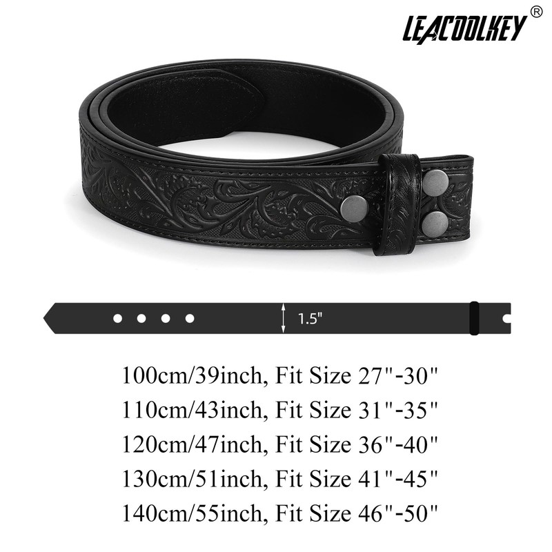 LEACOOLKEY Western Belt Strap for Men without Buckle 1.5" Wide